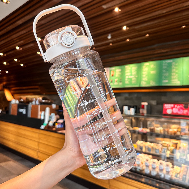 Large Capacity Dual Drink Water Bottle with Straw