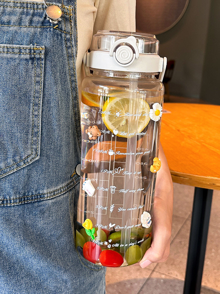 Large Capacity Dual Drink Water Bottle with Straw