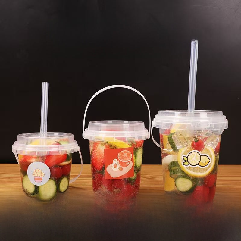 Clear Plastic Drink Barrel with Lid – 500ml to 1000ml