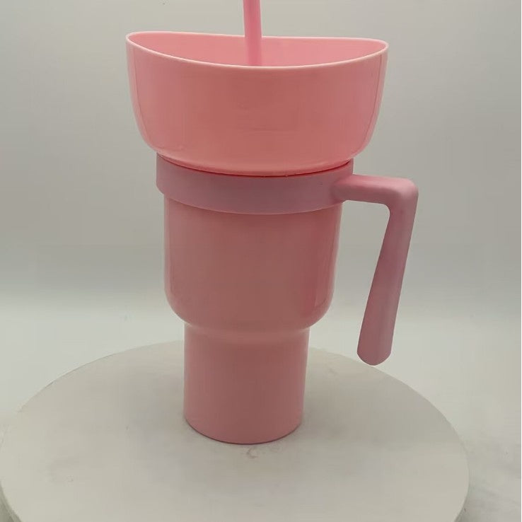 Portable Snack Drink Cup with Handle and Straw