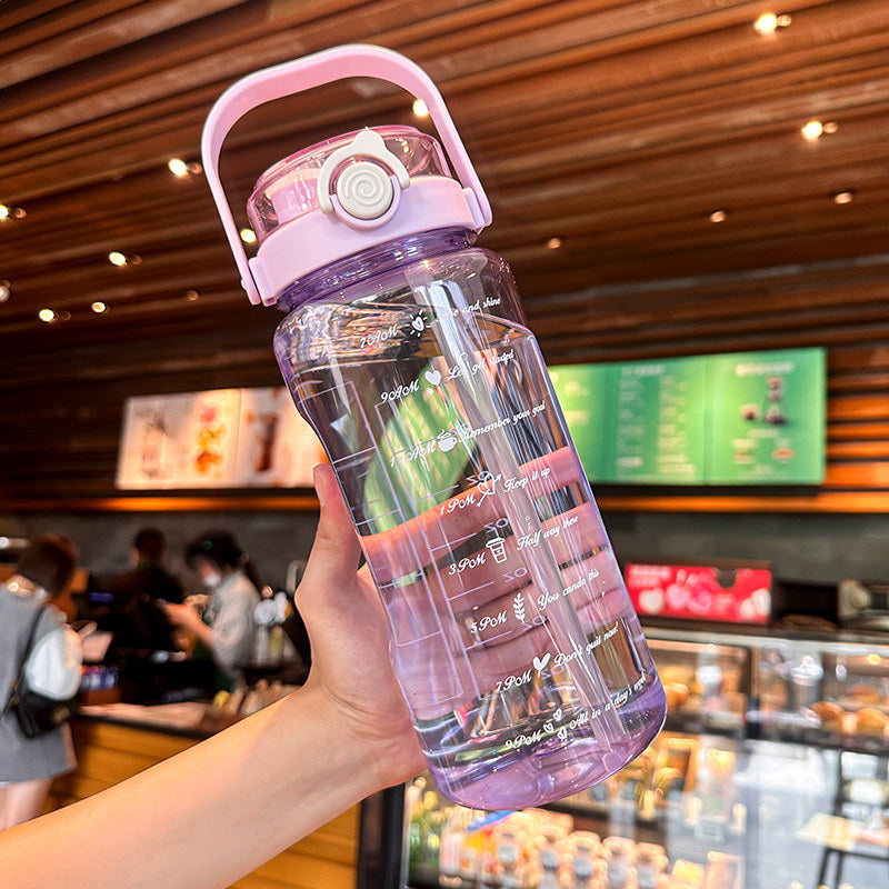 Large Capacity Dual Drink Water Bottle with Straw