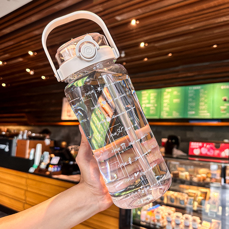 Large Capacity Dual Drink Water Bottle with Straw