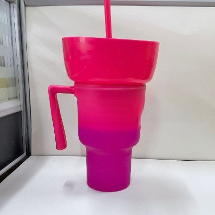 Portable Snack Drink Cup with Handle and Straw