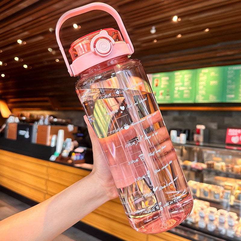 Large Capacity Dual Drink Water Bottle with Straw
