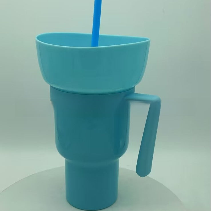 Portable Snack Drink Cup with Handle and Straw