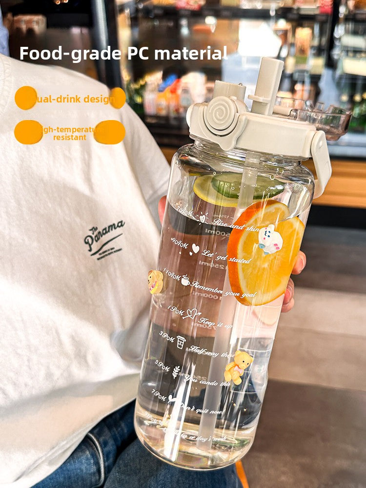 Large Capacity Dual Drink Water Bottle with Straw